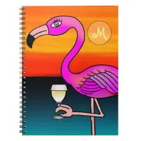 Pink Wine drinking Flamingo Monogrammed Notebook