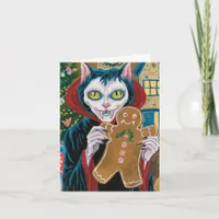 Christmas Vampire Kitty With Gingerbread Man  Card