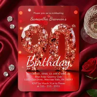 Elegant Red Diamond Gemstone Glamour 90th Party Invitation