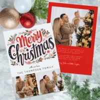 3 photo Merry Christmas Botanical Christmas Card