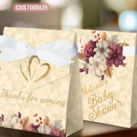 Gold Ivory Maroon Floral Baby Shower Favor Boxes