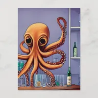 Octopus Bartender Postcard