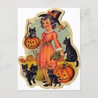 Vintage Witch and Black Cats Halloween Postcard