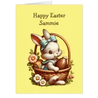 Super Big Vintage Easter Bunny with Chocolate Egg Card