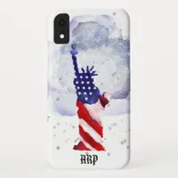 *~* USA Flag Silver Stars Clouds Statue of Liberty iPhone XR Case