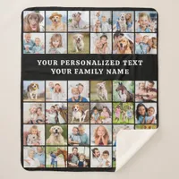 Simple Photo Collage Personalized Black 36 Picture Sherpa Blanket