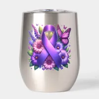 Purple Awareness Ribbon Thermal Wine Tumbler