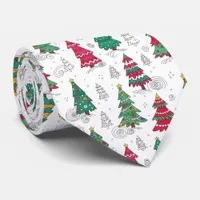Quirky Whimsical Christmas Trees Doodles Seasonal  Neck Tie