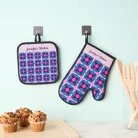 Bold bright colors, Pink, Purple Blue Oven Mitt & Pot Holder Set