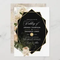 Ivory Floral Polygonal Rustic Wedding Invitation