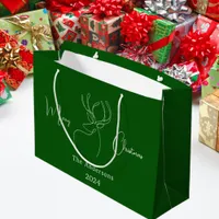 Green white abstract reindeer modern Christmas Large Gift Bag