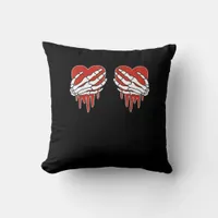 Anti Valentine Skeleton Hands Heart Goth Throw Pillow