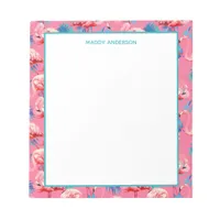 Pink And Blue Flamingos Tropical Pattern Monogram Notepad