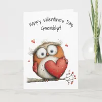 Whimsical Owl on Branch Happy Valentine's Day Card