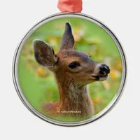 Vignetted Portrait of Smiling Blacktail Deer Fawn  Metal Ornament