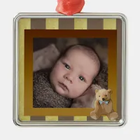 Brown and Gold Teddy Bear Baby Photo Ornament