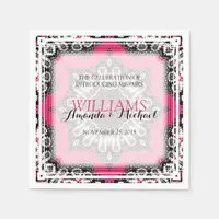 Unique Stylish Pink Black Wedding Paper Napkins