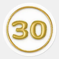 Gold Balloon Number 30 Round Sticker