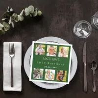 Photo collage emerald green birthday party napkins
