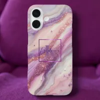 Elegant Pastel Pink Purple and Gold Swirl Marble iPhone 16 Case