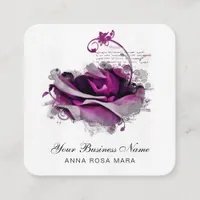 *~* Merlot Burgundy Logo QR Rose Floral Flower  Sq Square Business Card