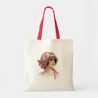 Vintage Lady in Silk Flowered Bonnet Tote Bag