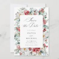 Elegant Winter Wedding Christmas Floral Formal  Save The Date
