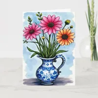 Get Well Soon Bright Color Flowers in Pitcher Card