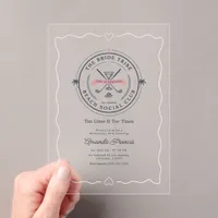 Beach Social Club Golf Bachelorette Party Acrylic Invitations