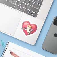 Cupid on Red Heart Sticker