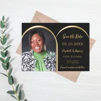 Black gold modern photo arch Birthday Save The Date