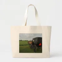 Amish Horse and Buggy at Sunset Large Tote Bag