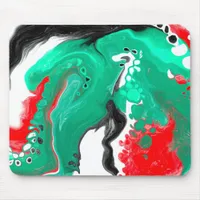 Red, Green, Black and White Marble Fluid Art  Mouse Pad