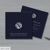 Navy Blue Silver Logo Square Business Card