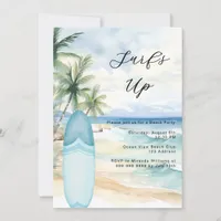 Surf's up beach surfboard beach summer party invitation
