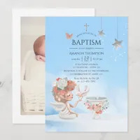 Watercolor Girl Angel Baptism Photo Invitation