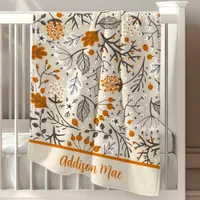 Boho Botanical Leaves And Berries Personalized Baby Blanket