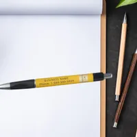 Yellow business company logo name phone pen