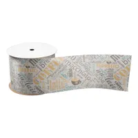 Coffee on Burlap Word Cloud Teal ID283 Satin Ribbon