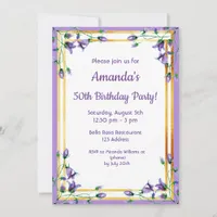 50th birthday party invitation card bluebells gold