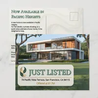 Luxury Just Listed Realtor Photo Sage Gold Marble  Postcard