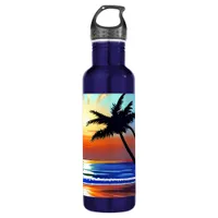 Tropical Palm Trees and Ocean Colorful Stainless Steel Water Bottle