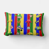 Cars, Trucks and Traffic Signs Red, Blue, Yellow, Lumbar Pillow