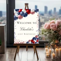 Birthday patriotic red white blue balloons welcome foam board