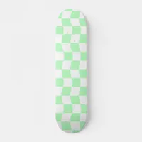 Girly Pastel Green White Wavy Check Pattern Skateboard