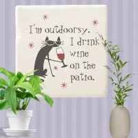 Outdoorsy Patio Wine Quote with Black Cat Stone Coaster