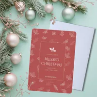 Simple Gold Winter Leaves Red Christmas Holiday Card