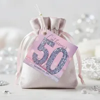 Stylish Chic Pink and Silver Sequin 50th Birthday Favor Tags