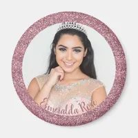 Girly Blush Pink | Rose Gold Glitter Photo Magnet
