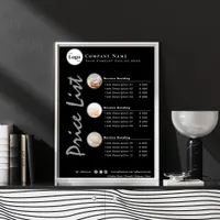 Simple Clean Minimalist Black Photo Price List Poster